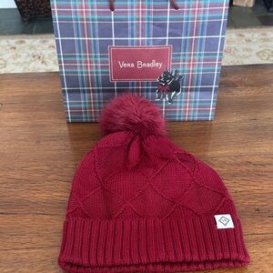 Vera Bradley Burgundy Knit Beanie with Pom-Pom